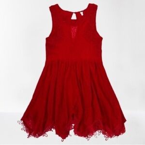 Free People Red Lace Sheer Mini Dress. Size M